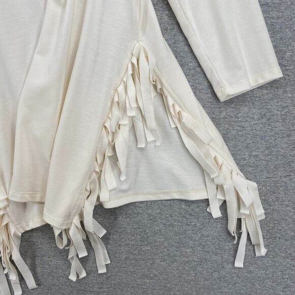 Cato Blouse Womens XS Cream Fringed Split Sides VNeck 3/4 Sleeve Stretch - Picture 6 of 10